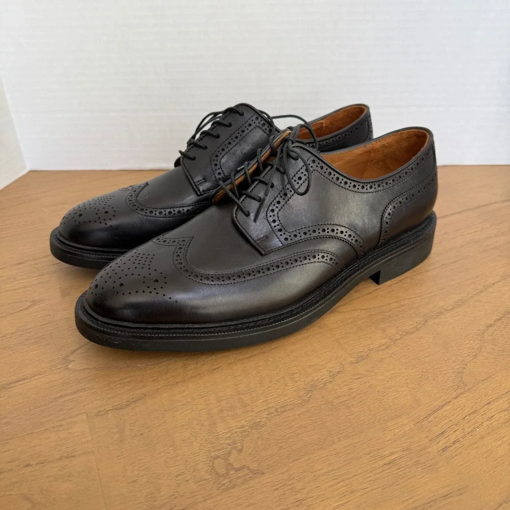 Polo Ralph Lauren Asher Wingtip Shoes Mens 10D‎ Black Cow Leather Brogue Vibram